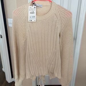 Zara Beige Knit Crew Neck Sweater